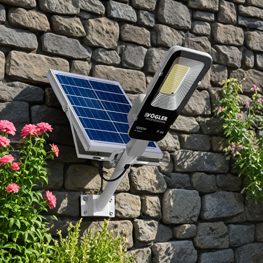 Mocna lampa solarna, czujnik zmierzchu, pilot, Vögler Professional 1000W