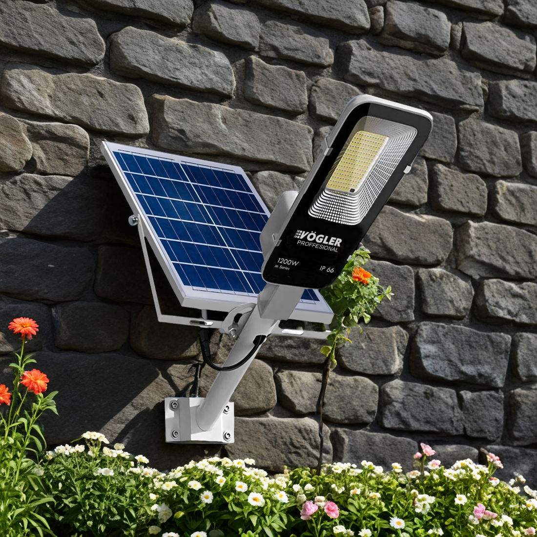 Mocna lampa solarna, czujnik zmierzchu, pilot, Vögler Professional 1200W