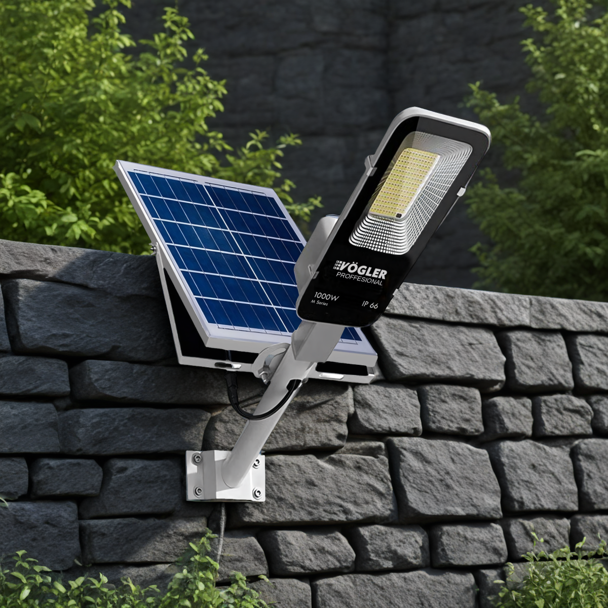 Mocna lampa solarna, czujnik zmierzchu, pilot, Vögler Professional 1000W