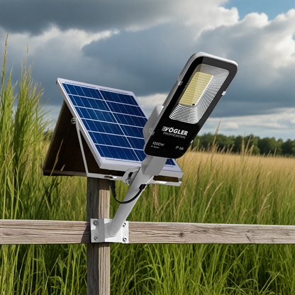 Mocna lampa solarna, czujnik zmierzchu, pilot, Vögler Professional 1000W