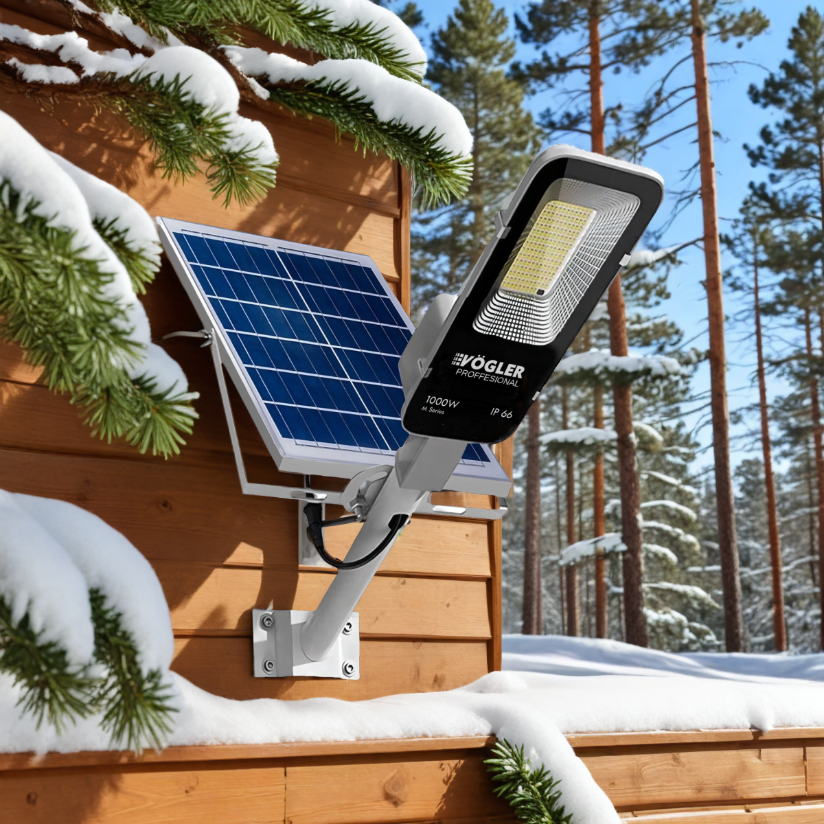 Mocna lampa solarna, czujnik zmierzchu, pilot, Vögler Professional 1000W