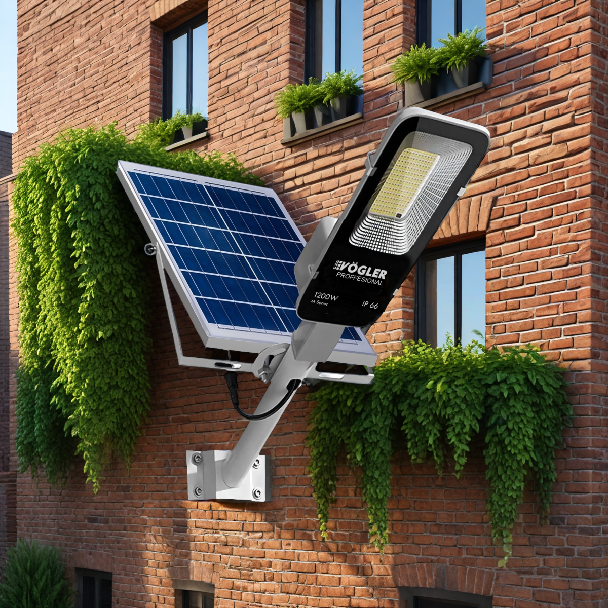 Mocna lampa solarna, czujnik zmierzchu, pilot, Vögler Professional 1200W