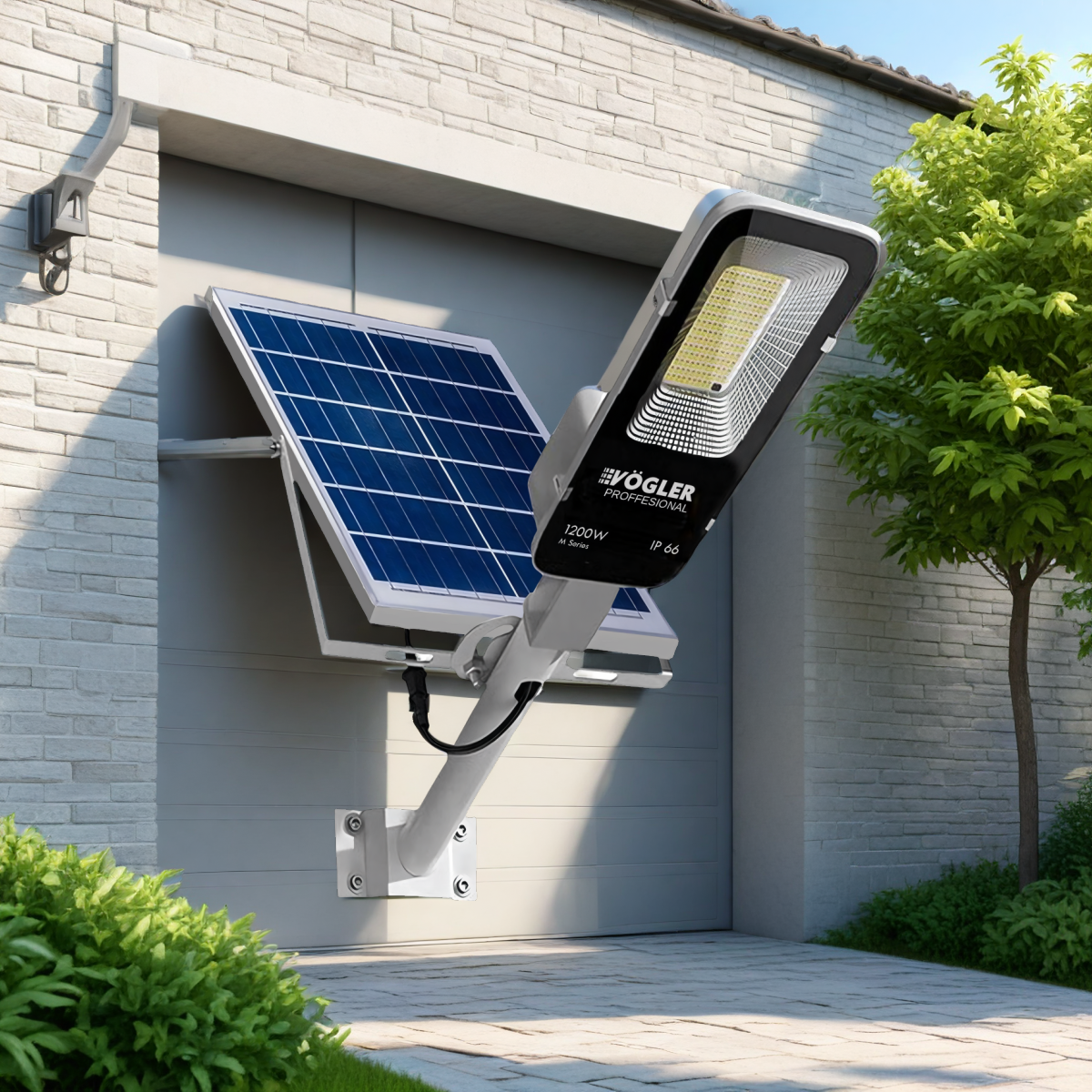 Mocna lampa solarna, czujnik zmierzchu, pilot, Vögler Professional 1200W
