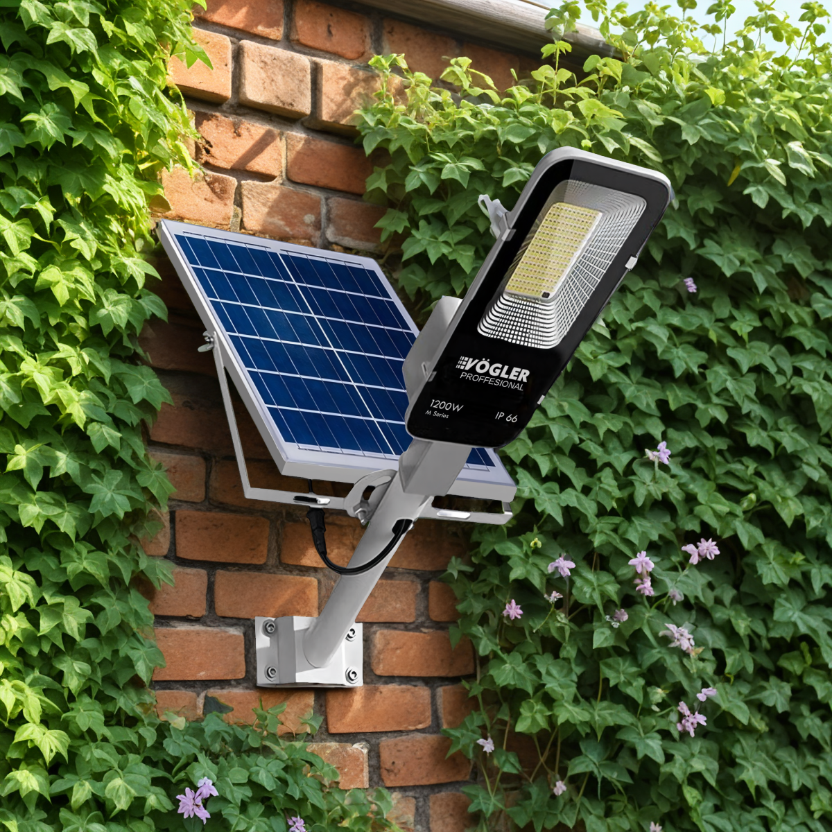 Mocna lampa solarna, czujnik zmierzchu, pilot, Vögler Professional 1200W