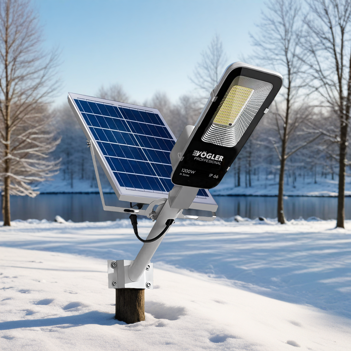 Mocna lampa solarna, czujnik zmierzchu, pilot, Vögler Professional 1200W