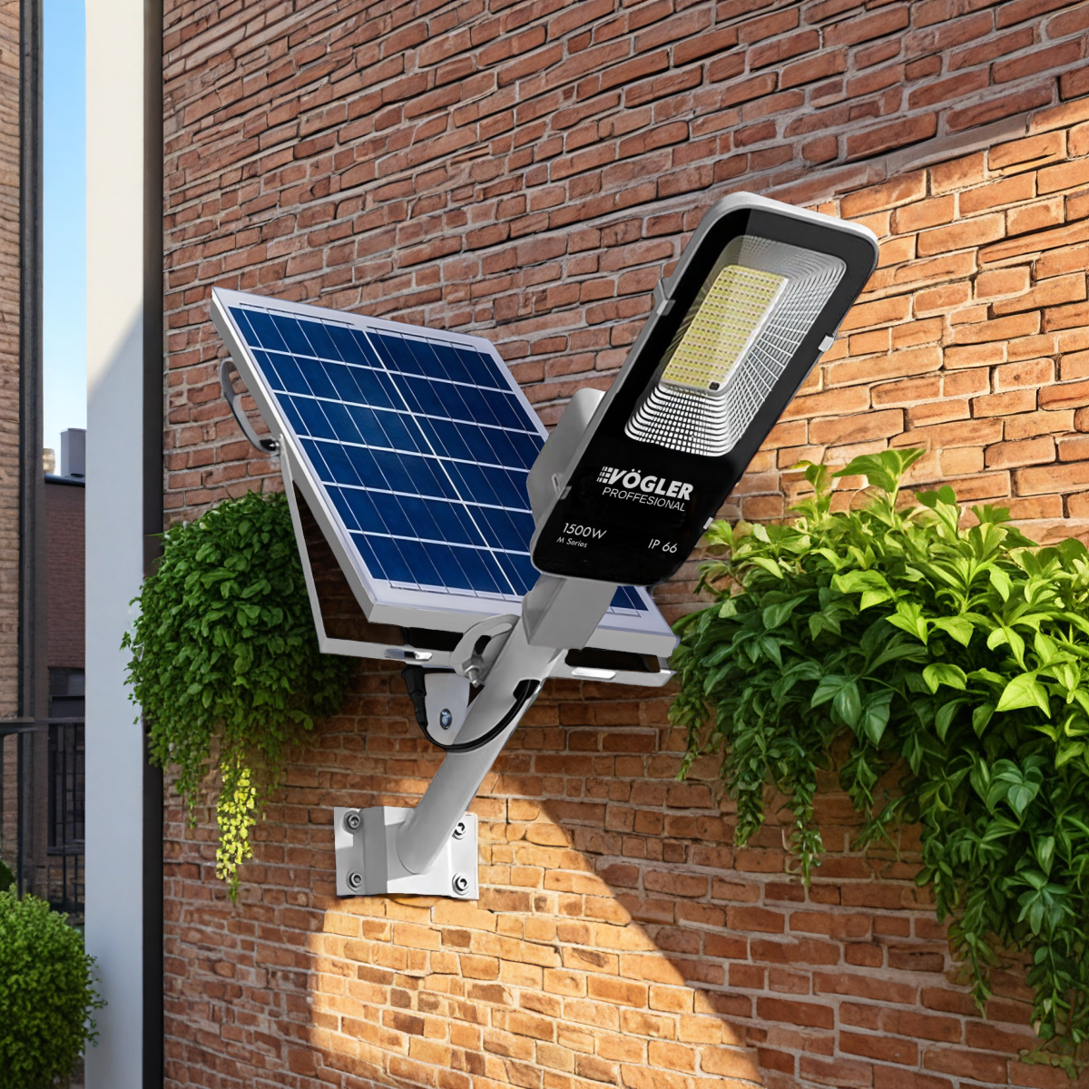 Mocna lampa solarna, czujnik zmierzchu, pilot, Vögler Professional 1500W