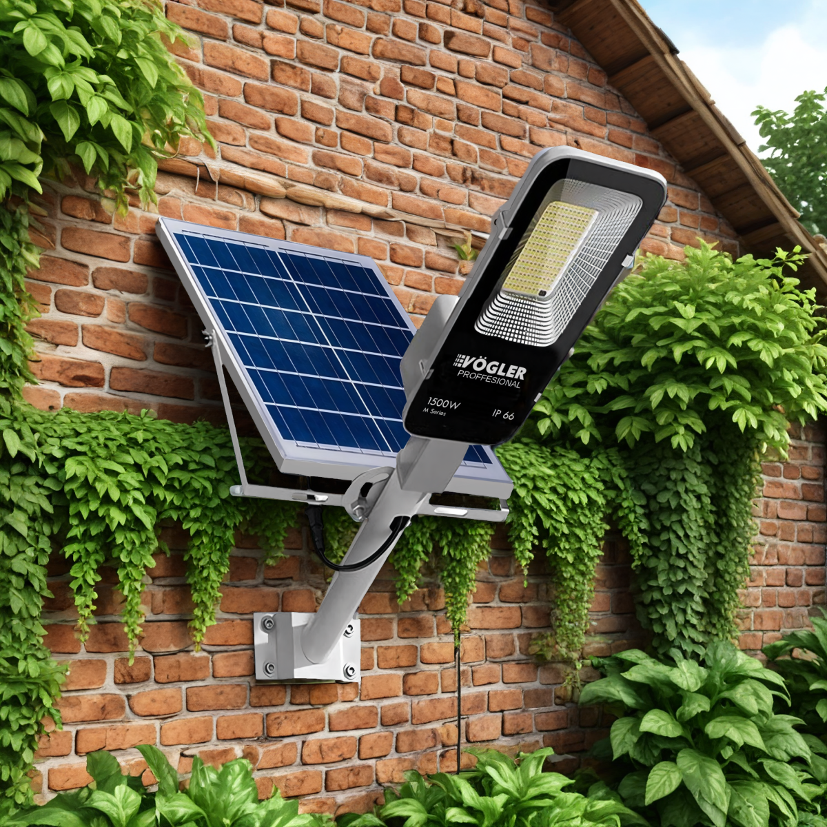 Mocna lampa solarna, czujnik zmierzchu, pilot, Vögler Professional 1500W