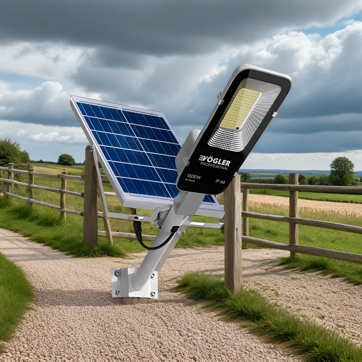 Mocna lampa solarna, czujnik zmierzchu, pilot, Vögler Professional 1500W