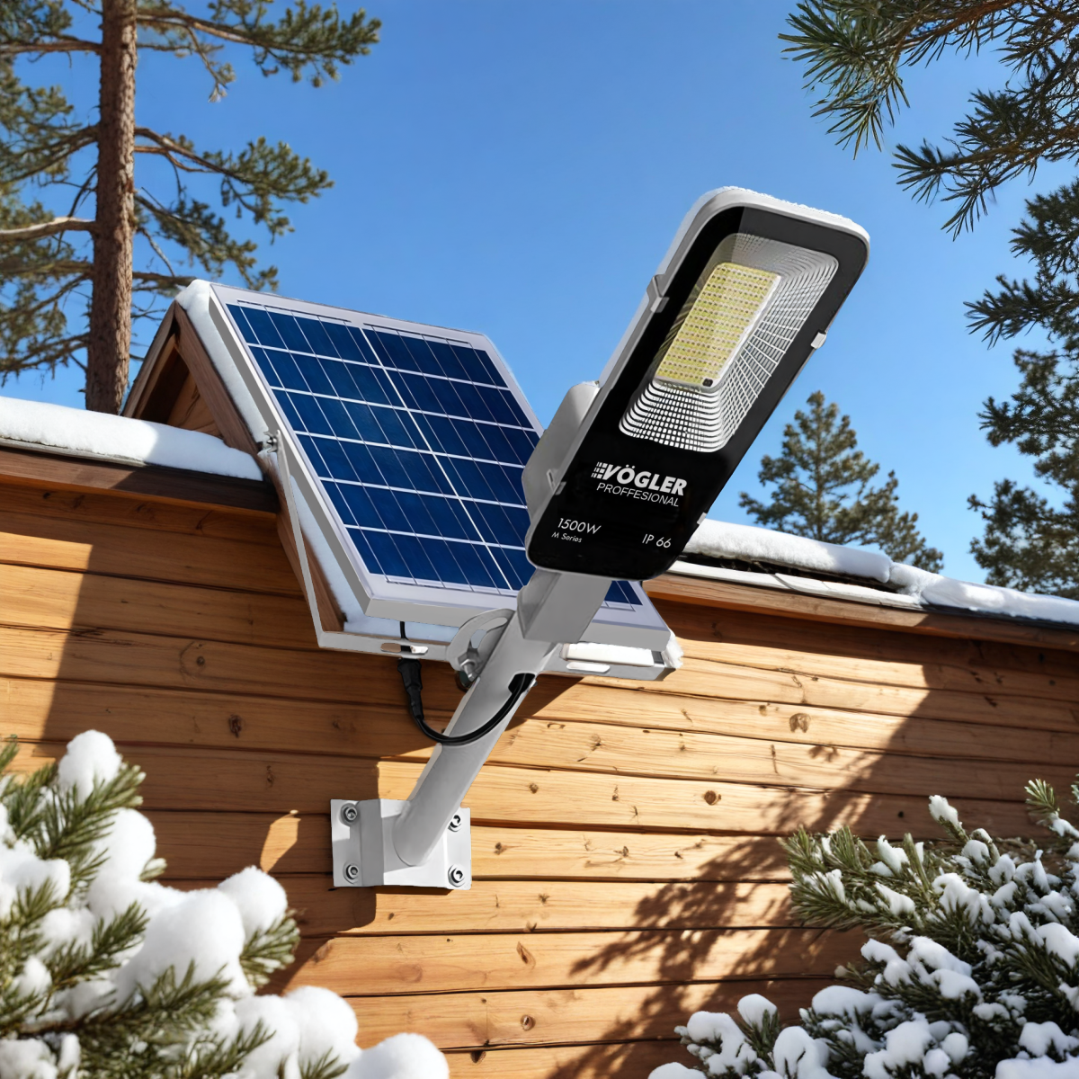 Mocna lampa solarna, czujnik zmierzchu, pilot, Vögler Professional 1500W