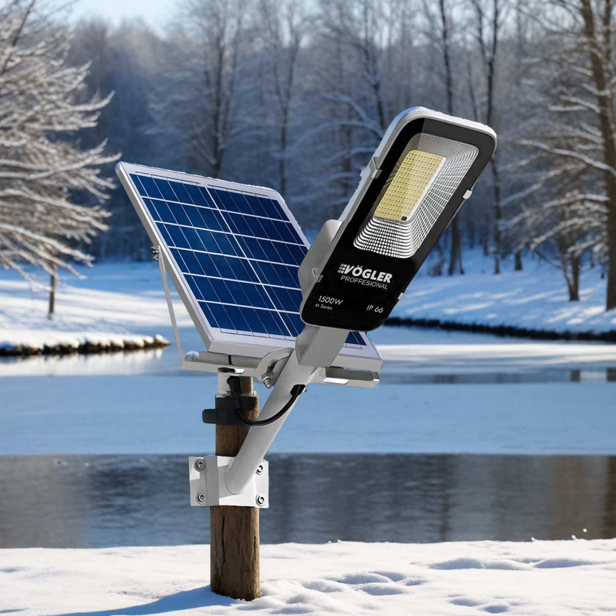 Mocna lampa solarna, czujnik zmierzchu, pilot, Vögler Professional 1500W