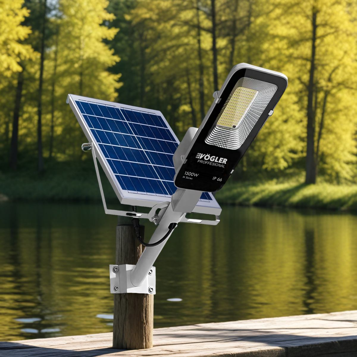 Mocna lampa solarna, czujnik zmierzchu, pilot, Vögler Professional 1500W