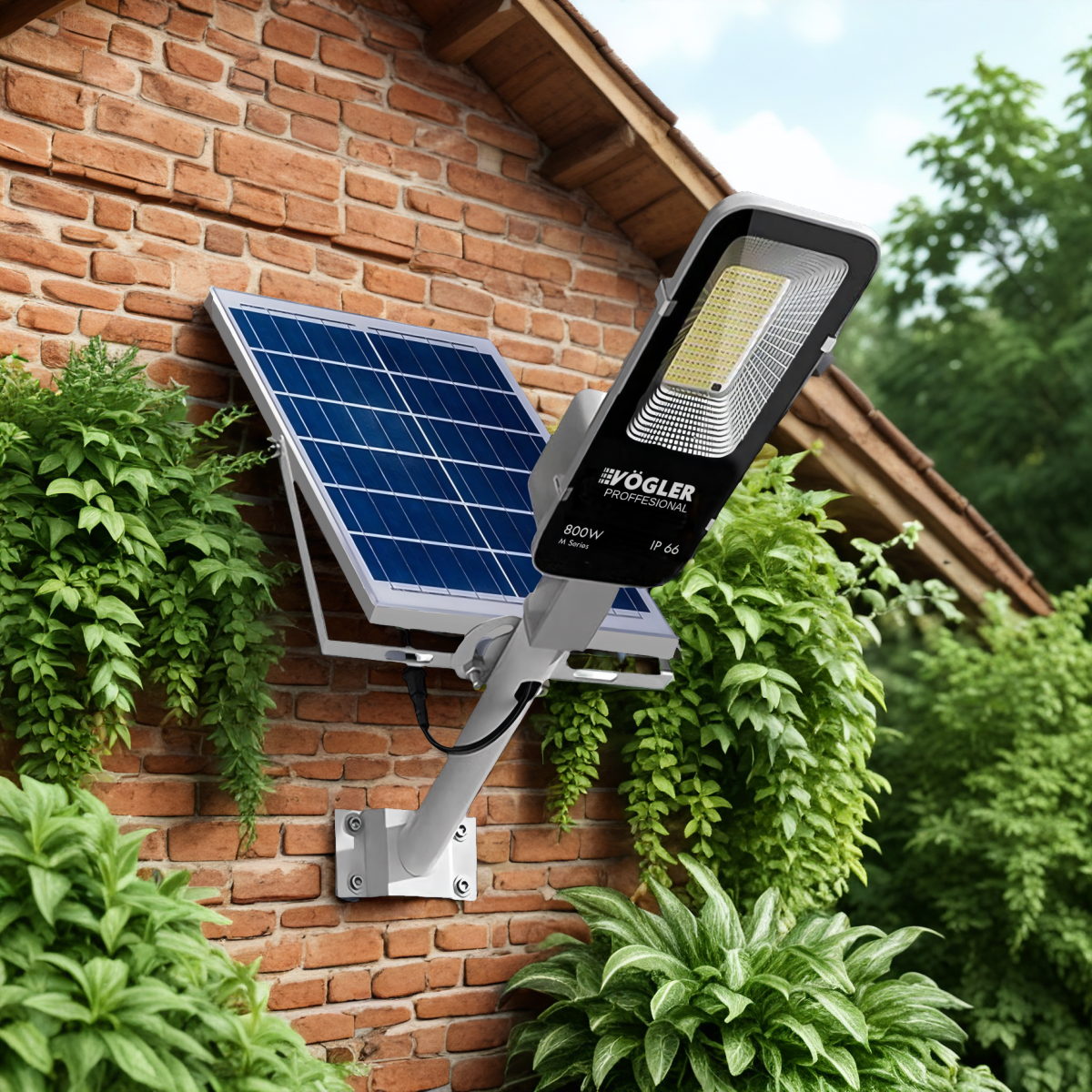 Mocna lampa solarna, czujnik zmierzchu, pilot, Vögler Professional 800W